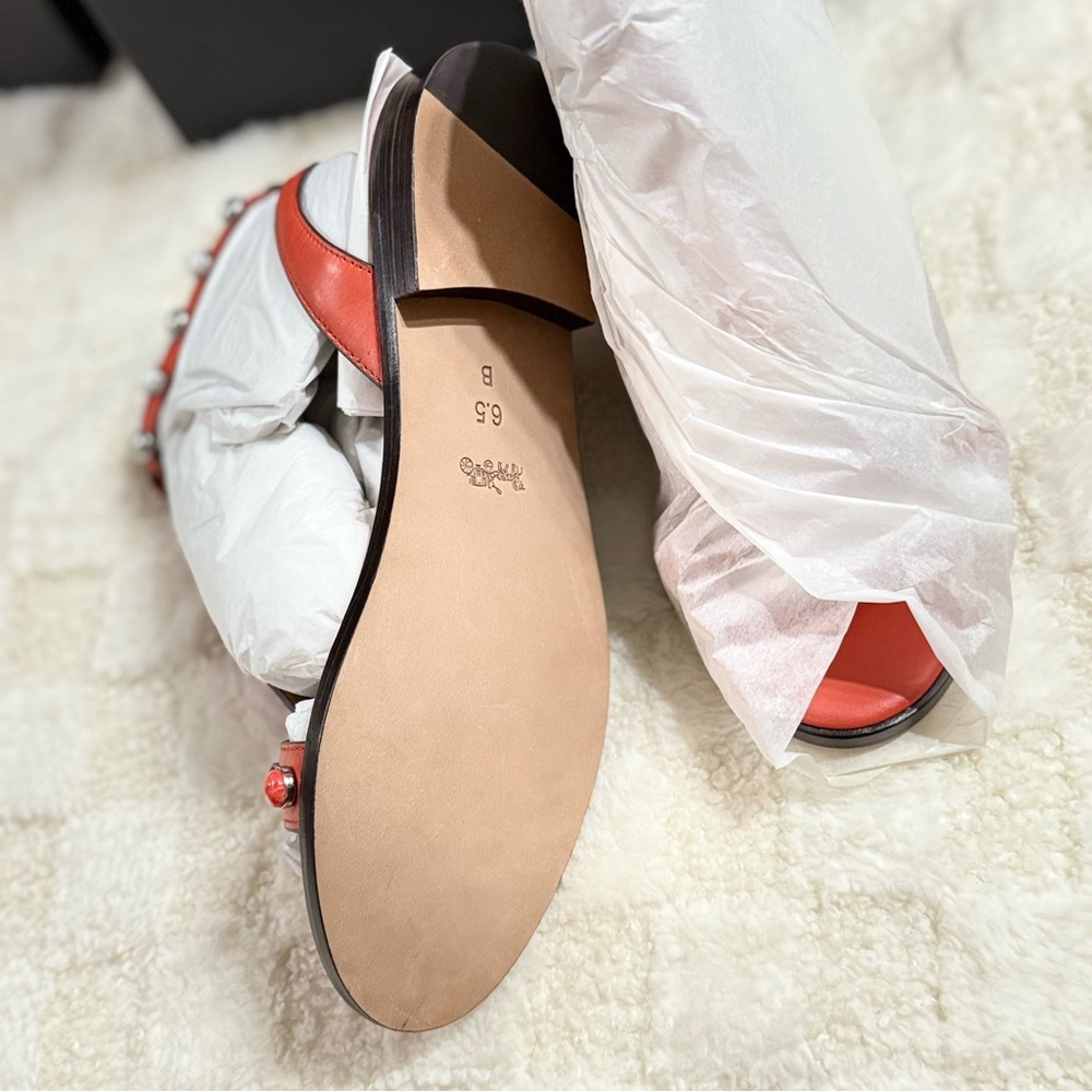 Coach Sadie Semi Matte Calf Sandal Deep Coral Colorful Studs Size 6.5M - Picture 5 of 10